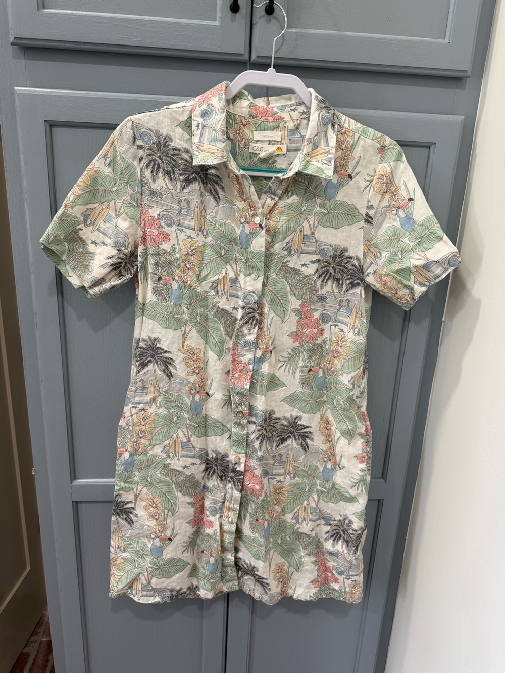 C&C California Tropical Leaf Print Swim Coverup in Cream, Green, Coral